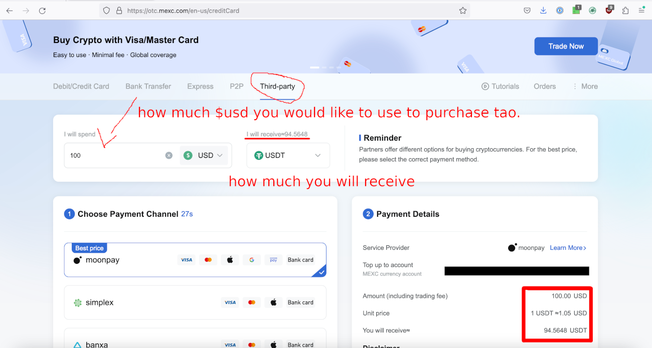 Purchase USDT with Credit Card