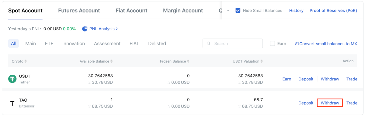 Account Overview on MEXC